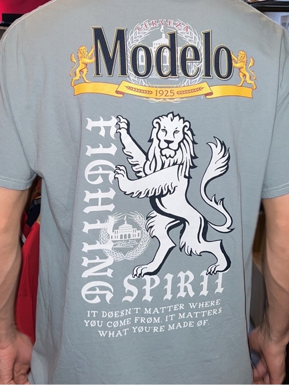 ModelCo Gray Short-Sleeve Tee with Gold and White Logo